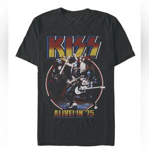 KISS, Men's Graphic Crew Neck T-Shirt, Alive In 75,